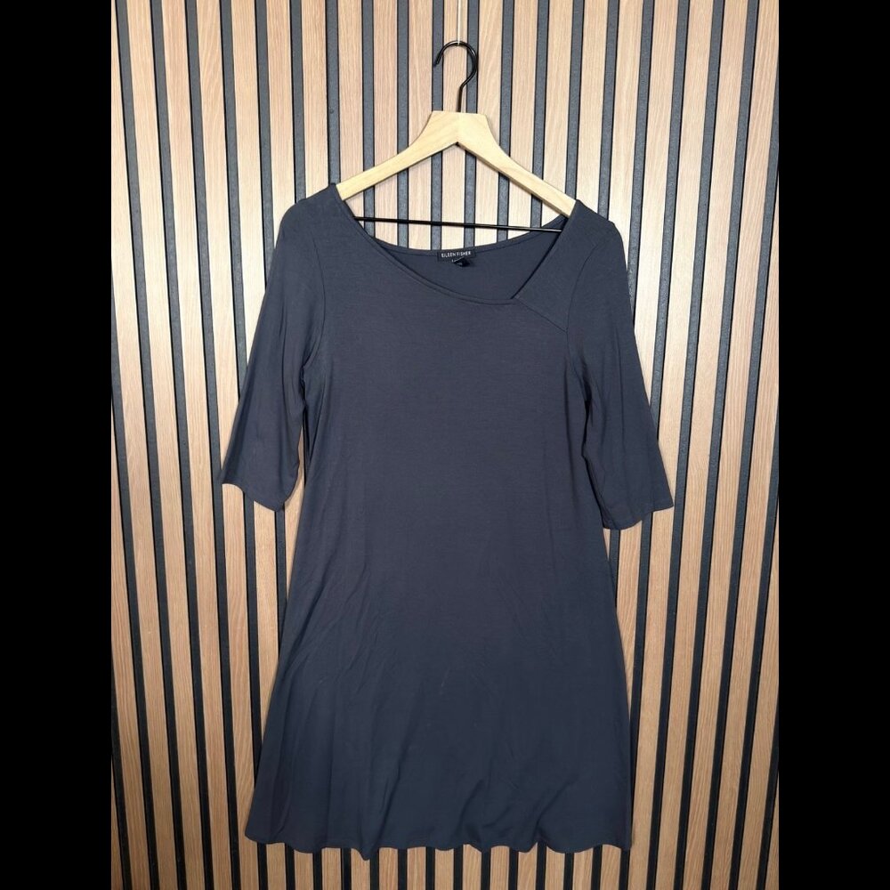 Eileen Fisher Dress Small Womens Gray Jersey Fabric Stretch Pinch Collar